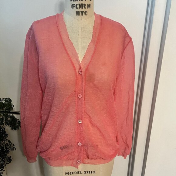 MIU MIU Sheer Mesh Cardigan/Top in Bubblegum Pink Size (44) 8 - Picture 1 of 7